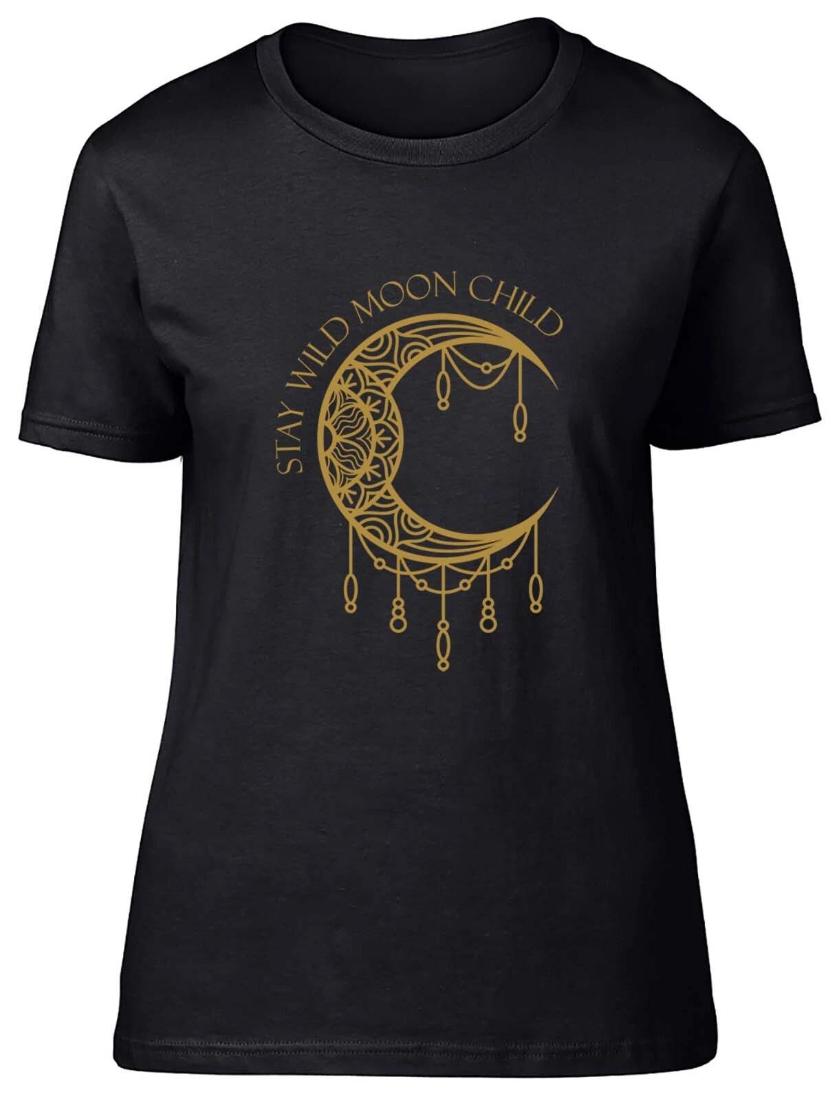 Stay Wild Moon Child Dream Catcher Fitted Womens Ladies T Shirt Gift 110
