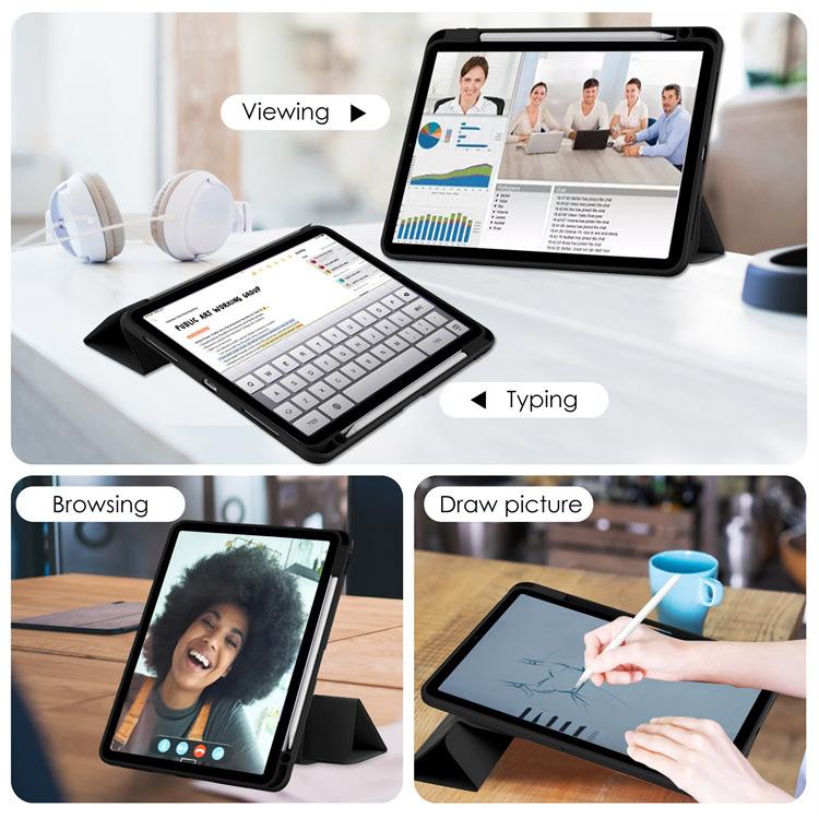 Compatible with iPad Pro 11 Ipad Air 10th Tri-fold Acrylic Pen Slot Tablet Case iPad 12.9 Rotating Flip Cover Protective Case