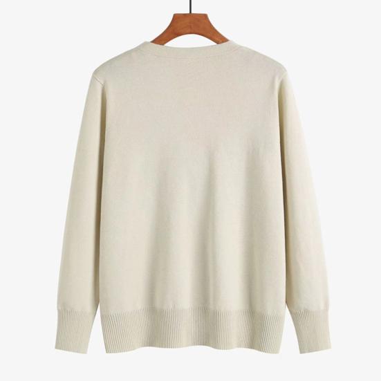 Women Sweater Coat V-neck Long Sleeve Single Breasted Knitting Sweater Solid Color Ribbed Trim