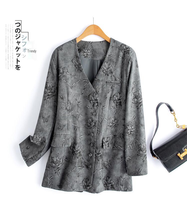 2025 Spring Women's V-Neck Jacquard Single-Breasted Fashion Suit Jacket