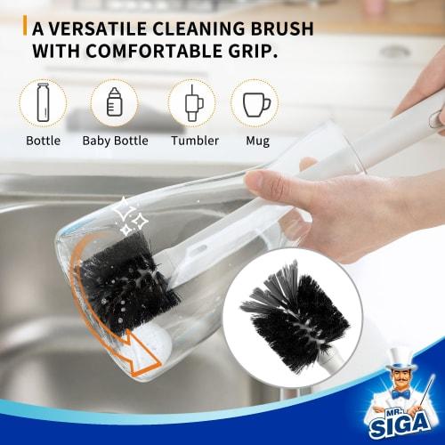 MR.SIGA Bottle Cleaning 2-in-1 Brush (with Built-in Straw Brush), Long Handle Bottle Cleaner, Bottle Washer, 2-in-1 Bottle Washer for Straws