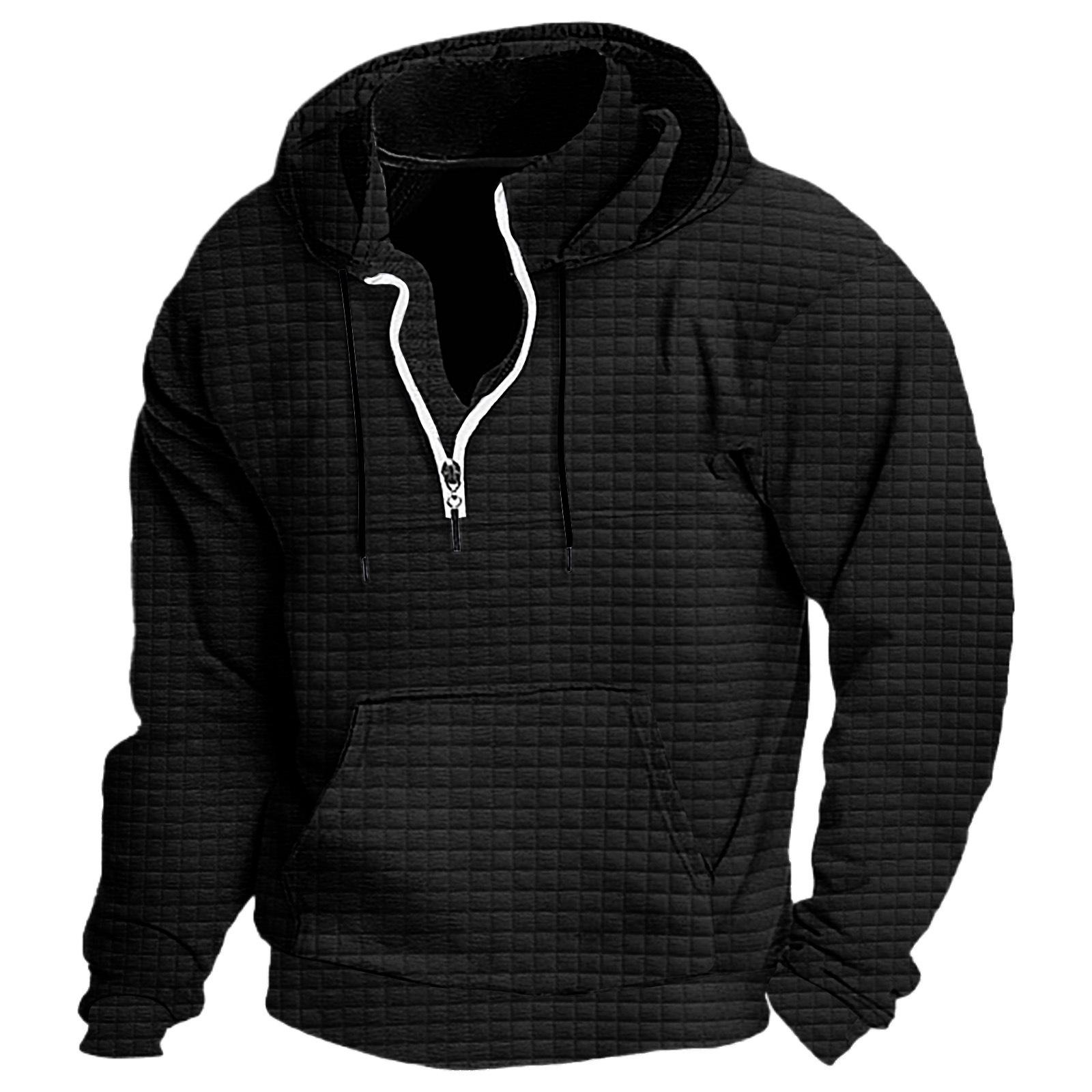 2024 Spring/Autumn Men s Plaid Stand Collar Zipper Knit Hoodie XXXL