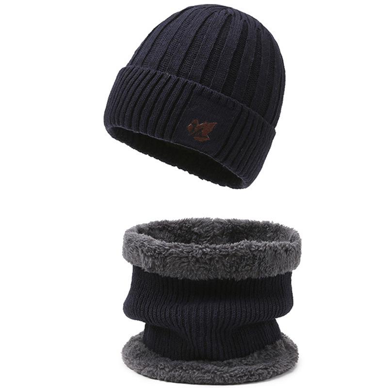 Men's Fashion Thickened Knit Hat & Velvet Neck Protection Two-Piece Set for Autumn & Winter