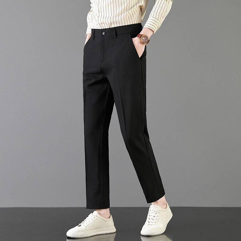 Light luxury spring men's casual pants elastic business straight men's nine-point pants