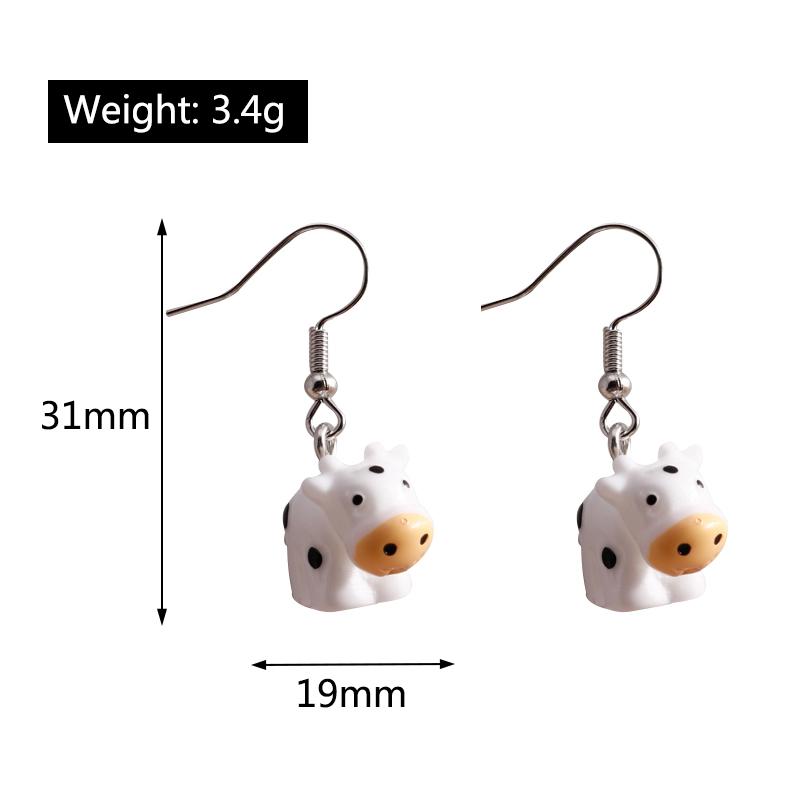 Cute Resin 3D Cow Earrings for Women Girls Cartoon Animal Dangle Earrings Party Holiday Jewelry Gift