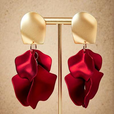 Fashion Women Rose Petals Dangle Earrings Acrylic Flower Long Drop Earring Wedding Party Clothing Jewelry Accessories Gift