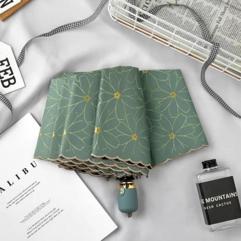 

Автоматический складной зонт, женский роскошный карманный ветрозащитный зонт, ультра легкий Paraguas Resistente Al Viento Y Agua, украшение зелёный