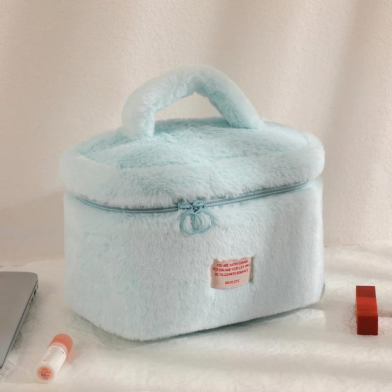 Soft Plush Large Capacity Makeup Bags For Women Daily Cosmetics Organizer Simple Style Tote Travel Toiletry Bag