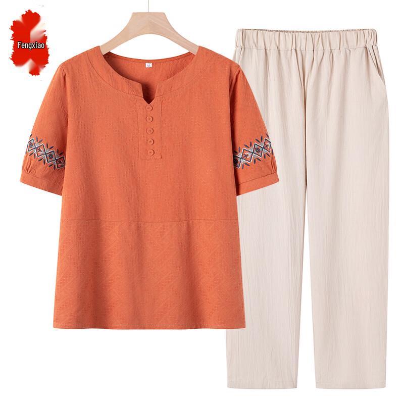 

Elderly Women s Summer Cotton Linen T-Shirt & Pants Set 4XL