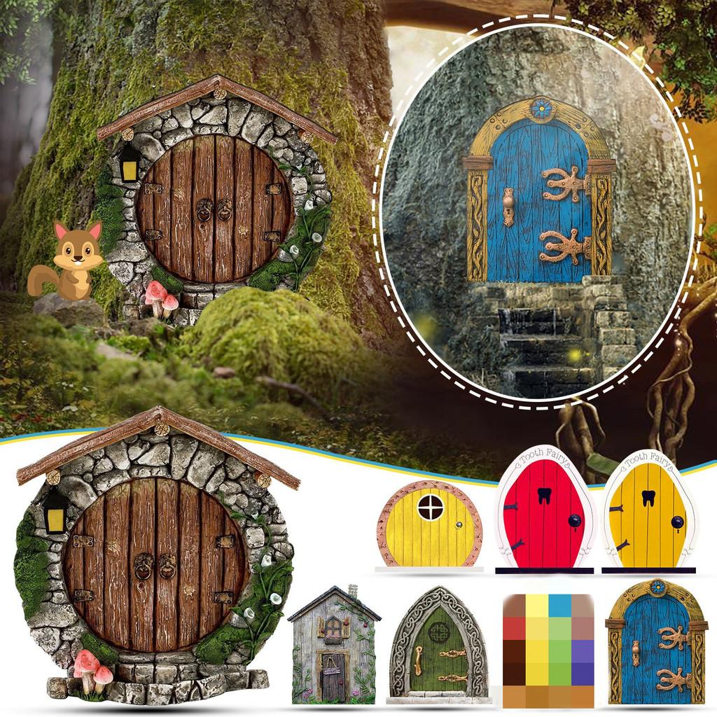 Garden Fairy Door Decoration With Wooden Tree Design For Outdoor Yard Decor