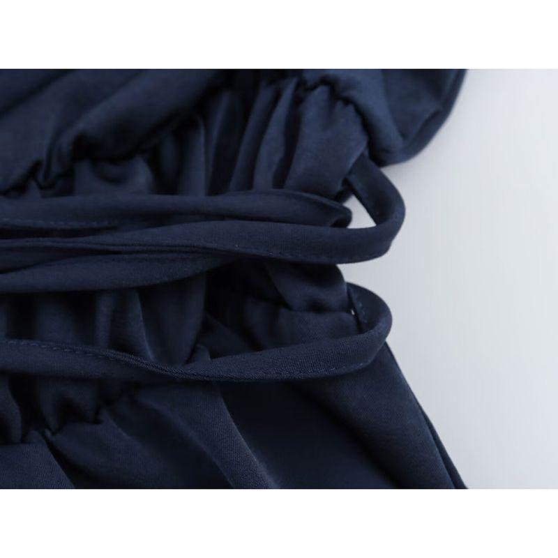 Kaslead New Arrival Women's Clothing Fashion Style Fashion Minimalist Satin V Neck Waist-Tight Puff Sleeve Dress