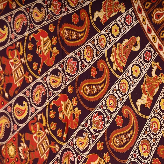 BLESS INTERNATIONAL Beautiful Indian Bohemian Psychedelic Hippie Tree of Life Window Curtain Panels for Bedroom, Living, Balcony (Red Camel Mandala)