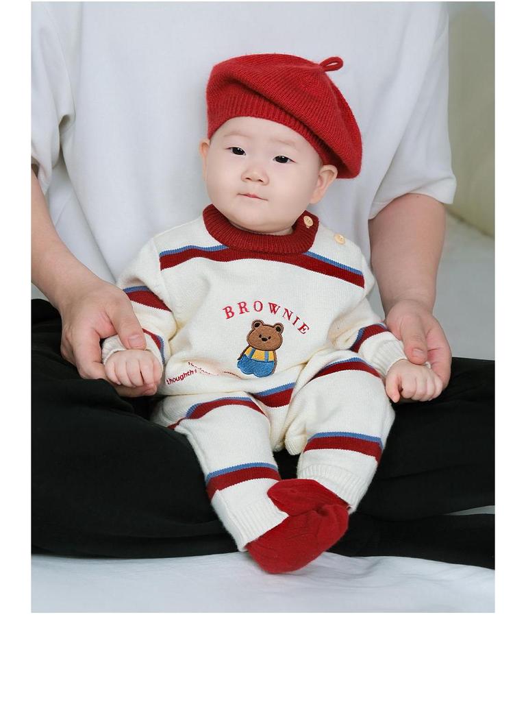 Autumn/Winter Cute Infant & Toddler Knitted Jumpsuit and Sweater for Outdoor Crawling