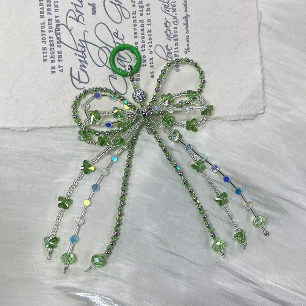 

Большой бант-бантик для телефона, цепочка для подвешивания, шнур для сотового телефона, эстетический ремешок для телефона с бусинами, чехол для телефона зелёный