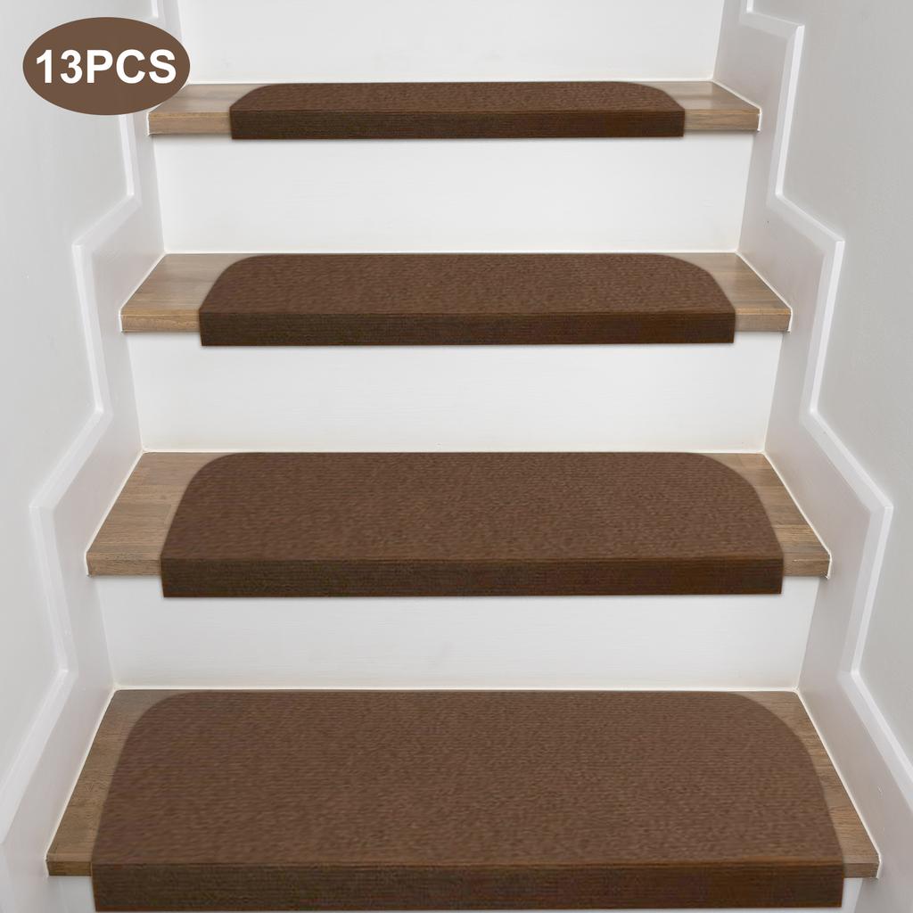 Non-Slip 13-Piece Stair Treads, 55x20cm Carpet Mats, Anti-Skid Floor Step Pads, Indoor Staircase Rug Grippers for Wooden Steps