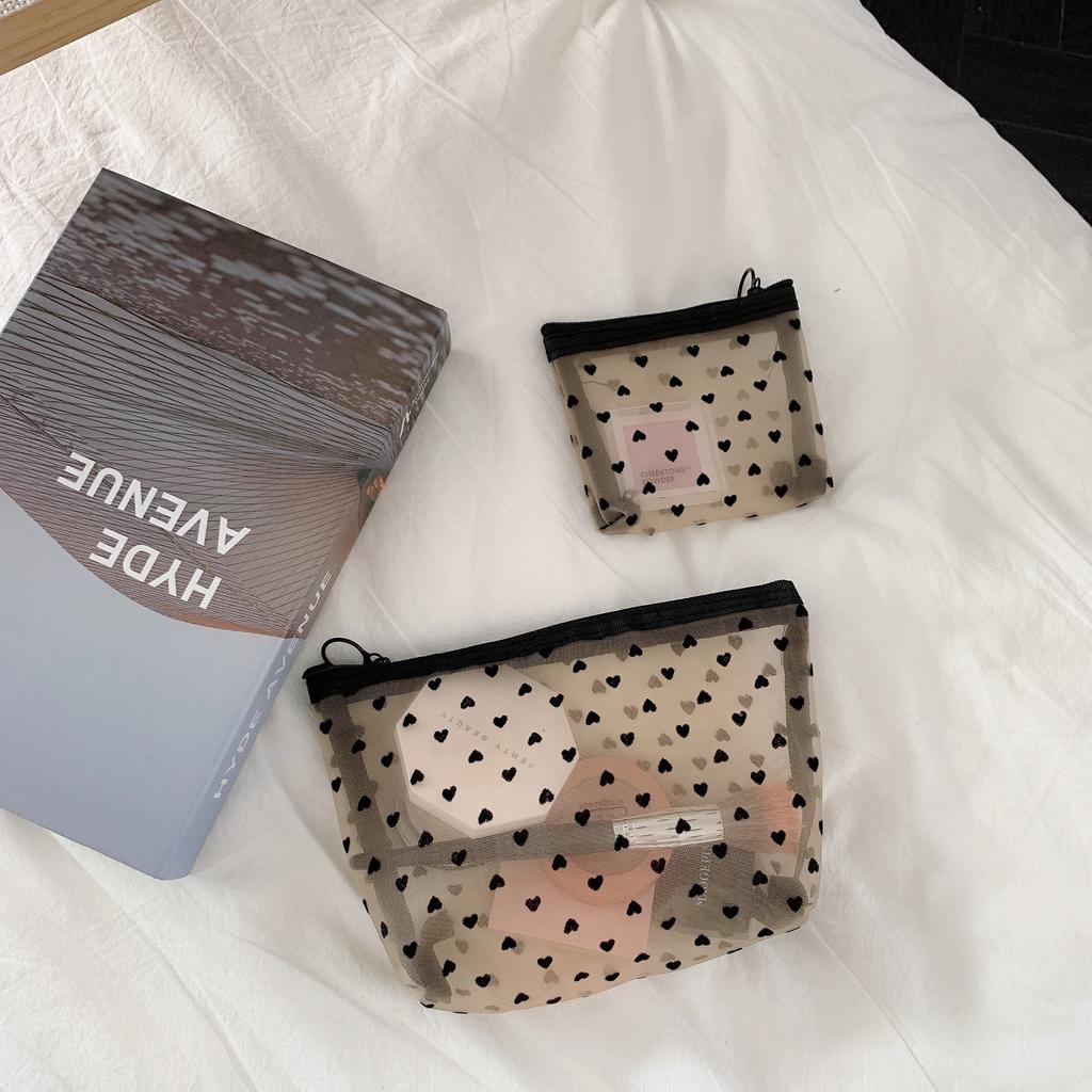 Transparent Pattern Heart Makeup Bag Big Capacity Portable Travel Storage Bag
