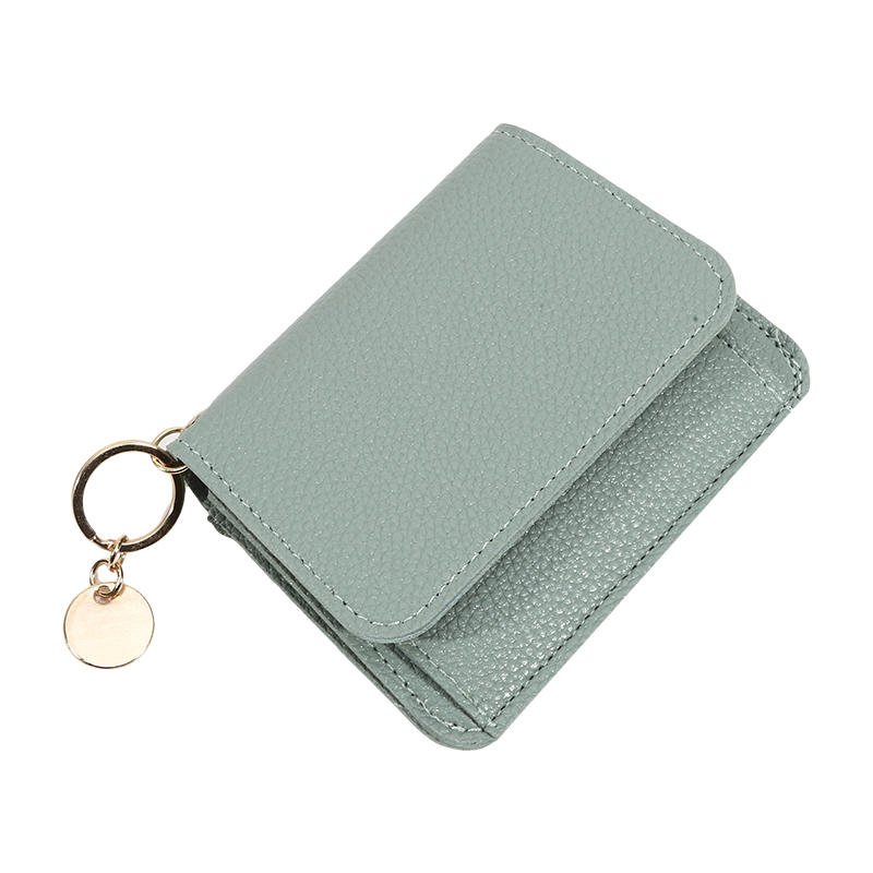 Ladies' Simple PU Leather Mini Zip Around Wallet Solid Color Slim Card Holder Coin Purse with RFID Blocking