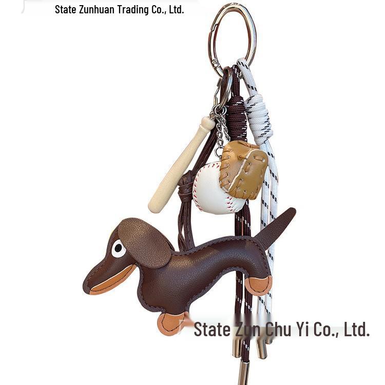 Miu Style Unisex Dachshund Woven Rope Leather Keychain - Cute Accessory