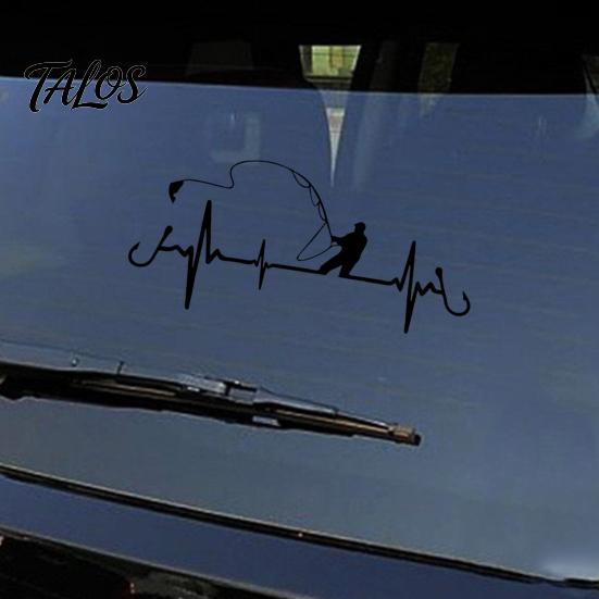 Non Fading Vehicle Decal for Men Fishing Heartbeat Car Sticker Decal, 6.7" X 3.1" Waterproof Vinyl Auto Window No Residue Exterior Body Decoration,