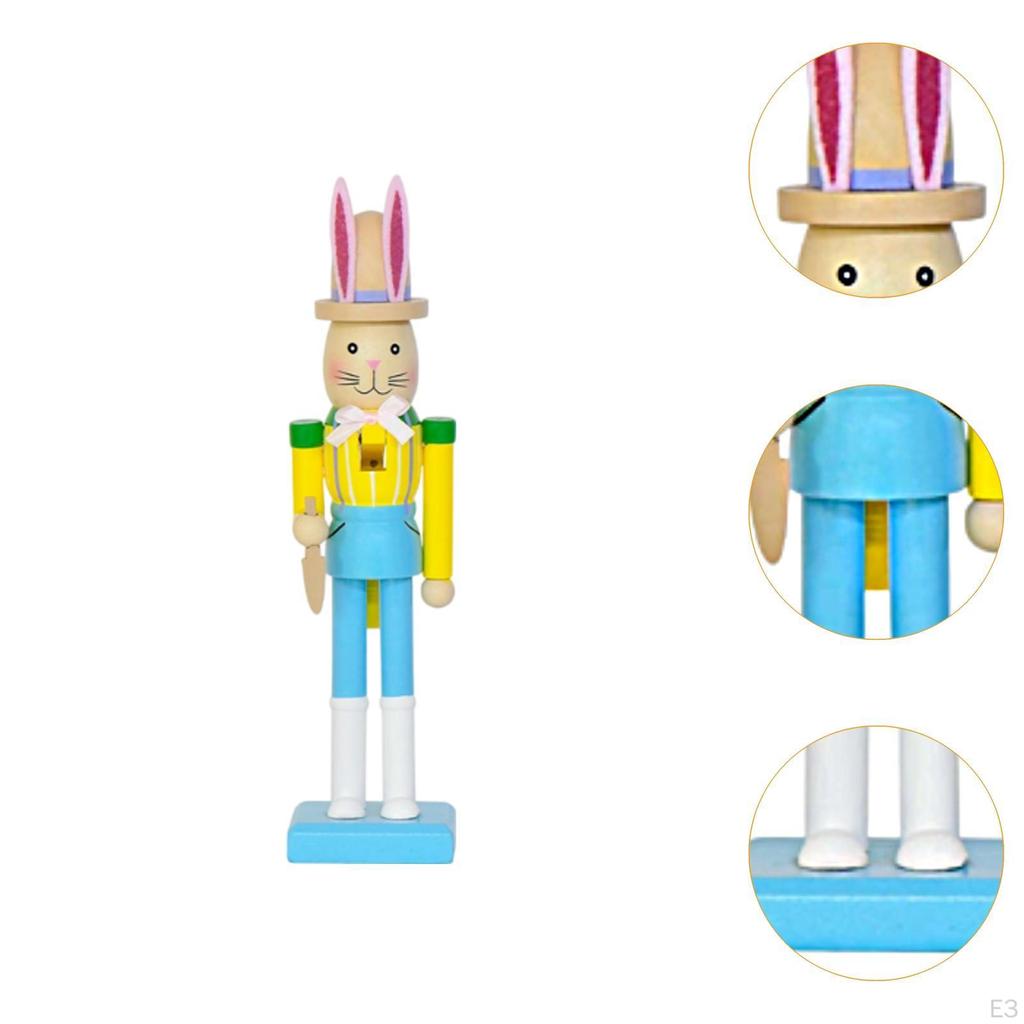 Easter Bunny Nutcracker Figurine Animal Sculpture 10 Inch Tabletop Ornament Wood Statue for Bedroom