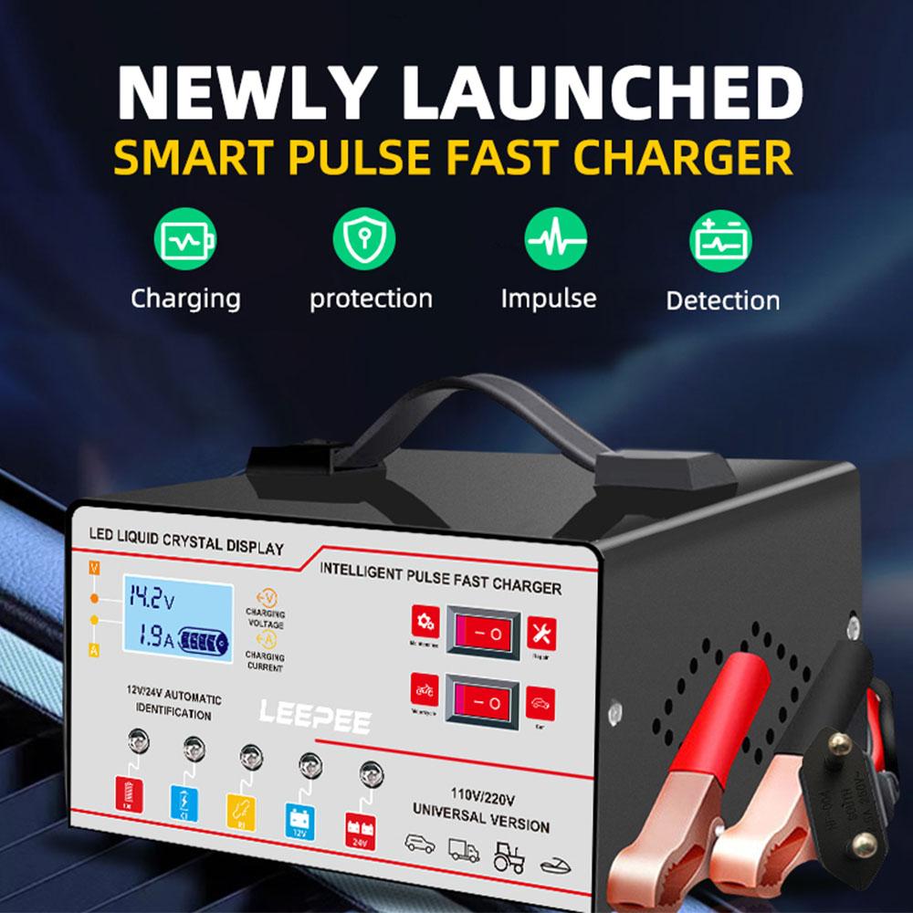 Multiple Protection 12V 24V 6A Overvoltage Protection Intelligent Pulse Repair Digital LCD Display Voltage Temperature Detection Car Battery Charger