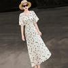 Lansere Polka Dot Ruffled V-Neck Midi Dress