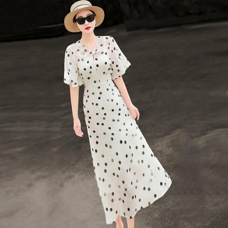 Lansere Polka Dot Ruffled V-Neck Midi Dress