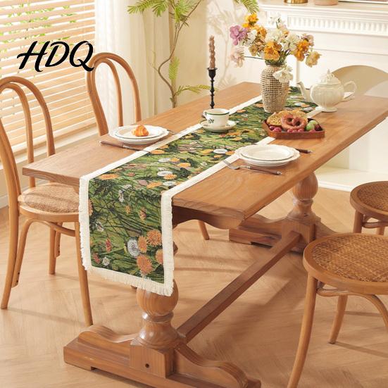 Fringed Edge Table Runner Runner Vintage Floral Printed with Decorative Edges Protects