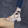 Johnature Roman Peep Toe Thick Soled High Heel Sandals Genuine Leather Buckle Women's Platform Shoes