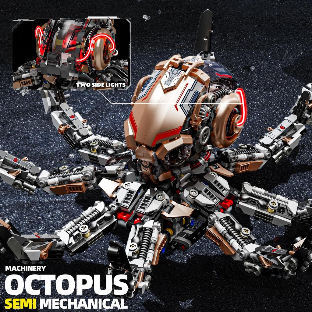 1768PCS Mechanical Octopus Building Blocks Set Childrens DIY Steampunk Robot Model STEM Engineering Kit Toys Adults & Kids Gifts