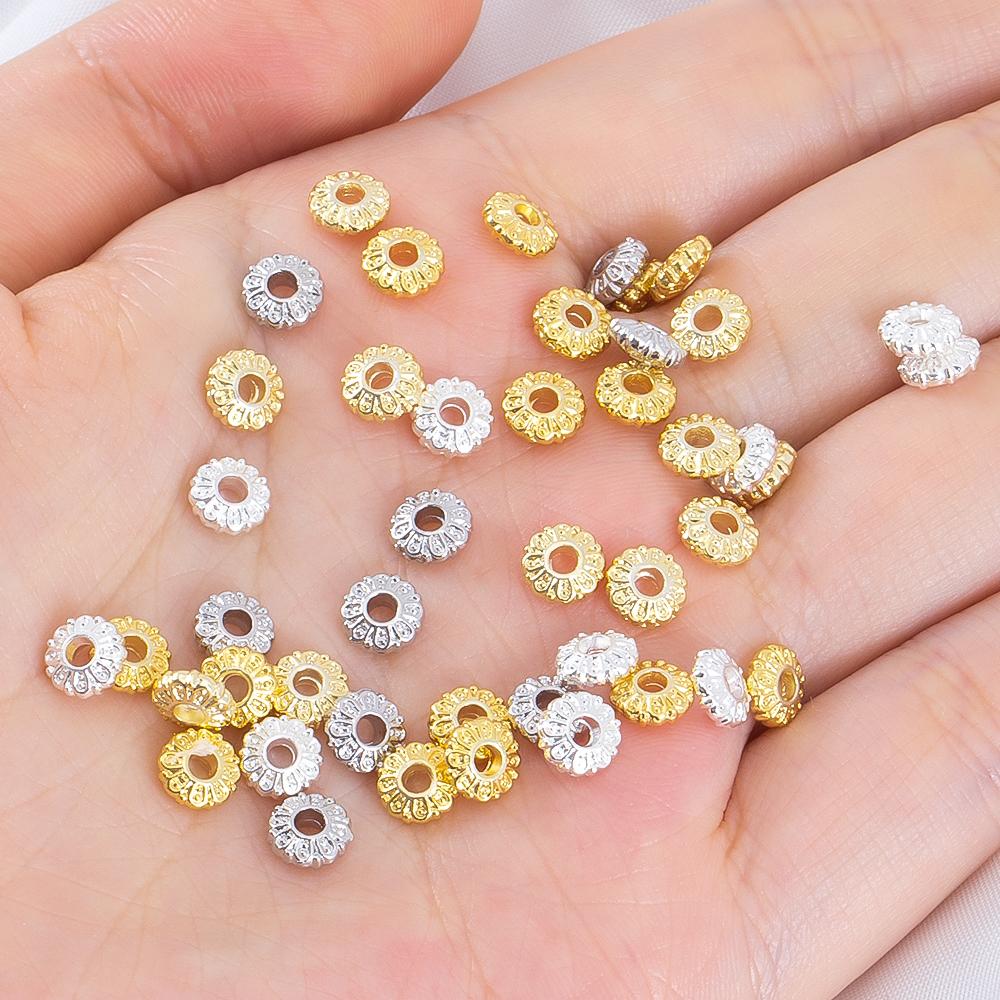10Pcs 2*6mm Silver Color Plated Copper Alloy Flat Spacer Beads Daisy Pattern for DIY Bracelet Necklace Jewelry Making Accessorie