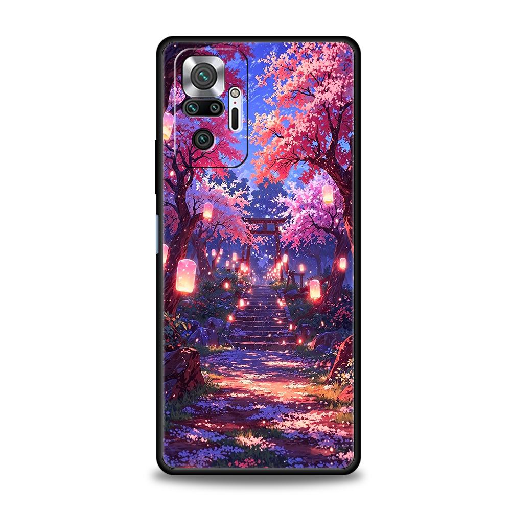 Japanese Style Temple And Cherry Blossoms Phone Case for Redmi 14C 13C Note 14 13 12 11 10 Pro Plus K40 K50 Pro Plus 5G Soft TPU