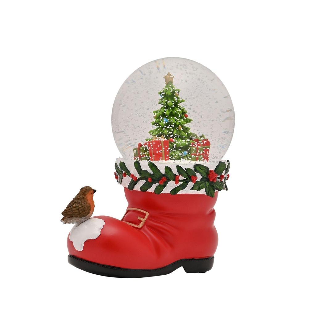 Santa Boot with Robin Snow Globe