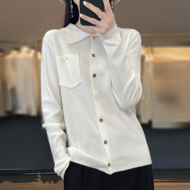 Polo Collar Worsted Wool Knitted Cardigan for Women In Autumn and Winter New Fashionable and Versatile Skin-friendly Sweater Jacket Soft and Warm Top