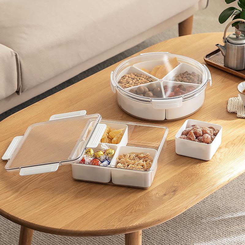 Luxe Fruit and Snack Storage Plate with Lid – Divided Sections for Fruits & Dried Snacks