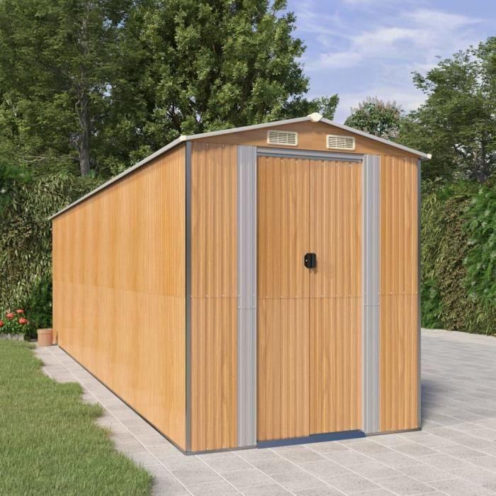 3147477 vidaXL Abri de jardin Marron clair 192x689x223 cm Acier galvanisé