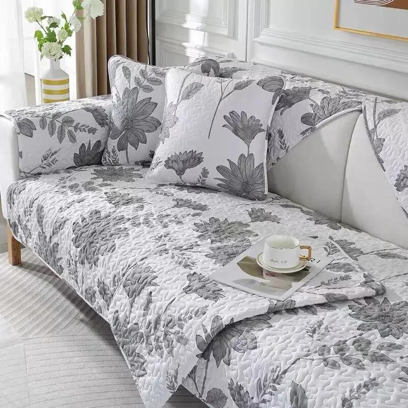 Living Room Embroidered Cotton Sofa Cover Thicken Non-Slip Couch Cushion Slipcover Soft Towel Blanket Home Decor
