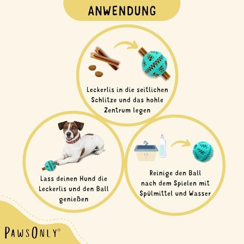 PawsOnly Balle Distributeur de Friandises pour Chien, Jouet Puzzle Interactif en Caoutchouc Naturel pour Petits Chiens, Jouet à Mâcher 6cm pour le Nettoyage des Dents et la Stimulation Mentale, Bleu