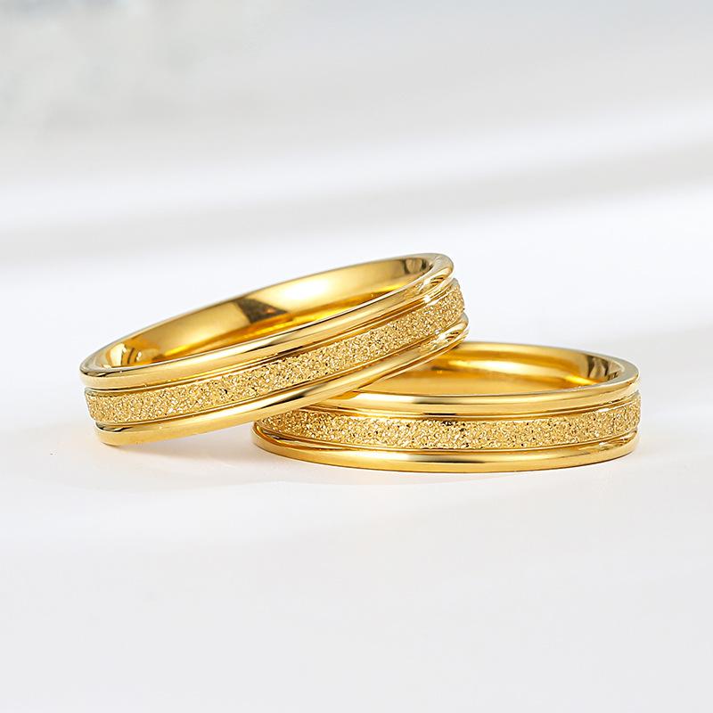 Japanese and Korean Fashionable Titanium Steel Anti-fading Ring for Women with Simple Inner Frosted Couple Temperament