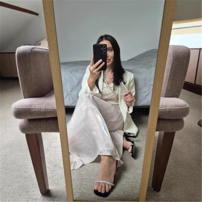 2025 Elegant Women's Midi Skirt French Style Pleated Long Skirt Versatile All Match Silky Shiny Fabric Perfect for Casual and Formal Occasions