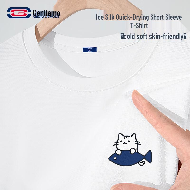 

GENIOLAMODE Men s Cool-Touch Short Sleeve T-Shirt with Playful Cat Design 3XL