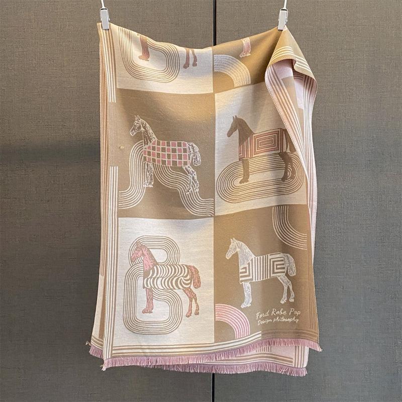 Autumn New Splicing Contrasting Color Jacquard Scarf Imitation Cashmere Warm Neck Protection Scarf with Fashionable Big Shawl