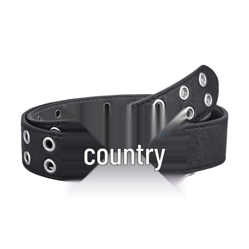 Unisex Punk Double Eyelet Rivet Belt with Pin Buckle for Men & Women