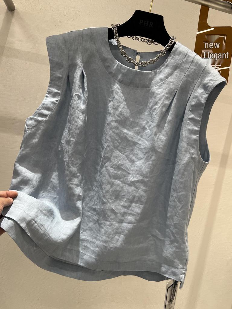 Chic Cotton-Linen Sleeveless Vest: Women's Loose Summer Pleated Top
