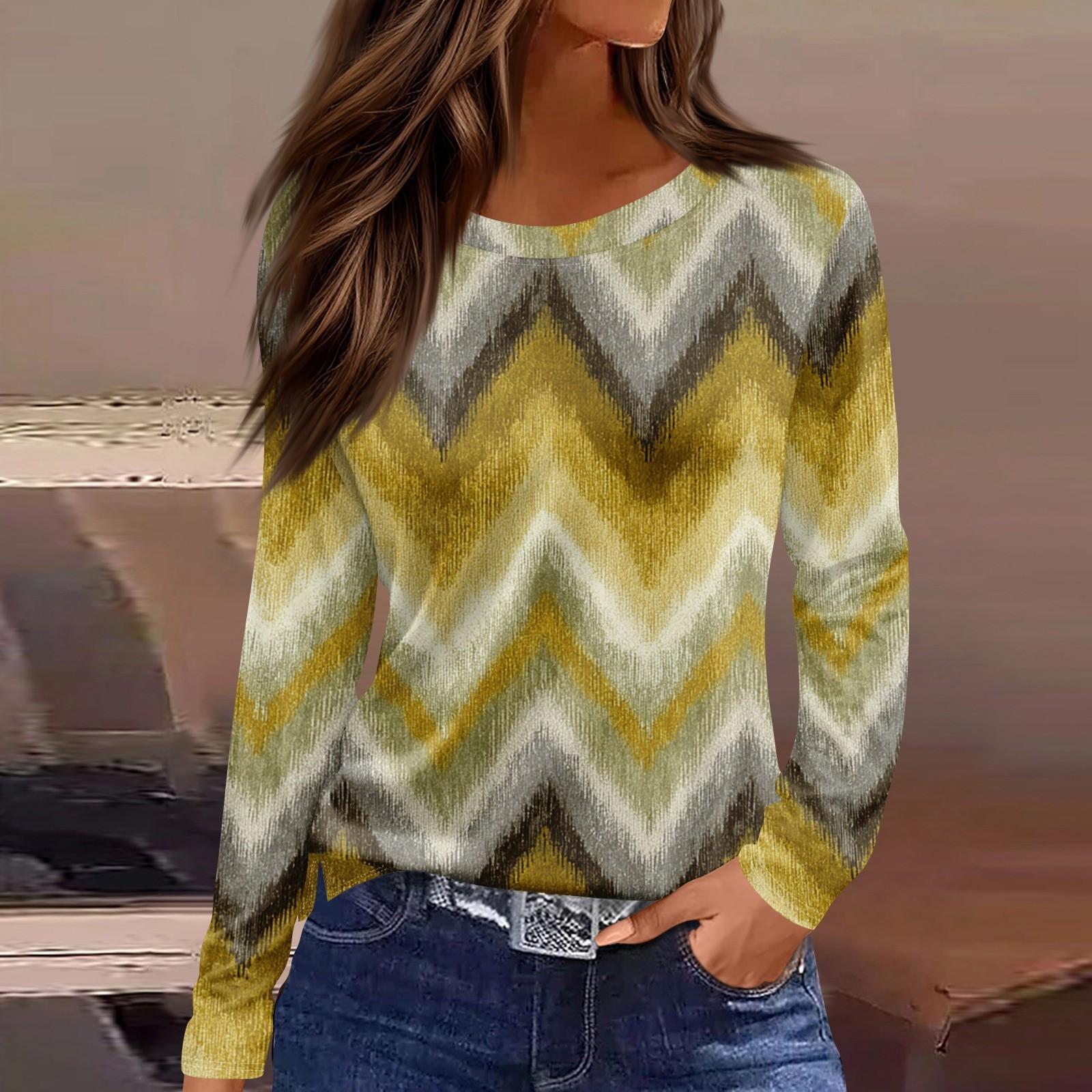 

Женская мода повседневный топ с цветочным принтом и круглым вырезом, длинными рукавами XL жёлтый