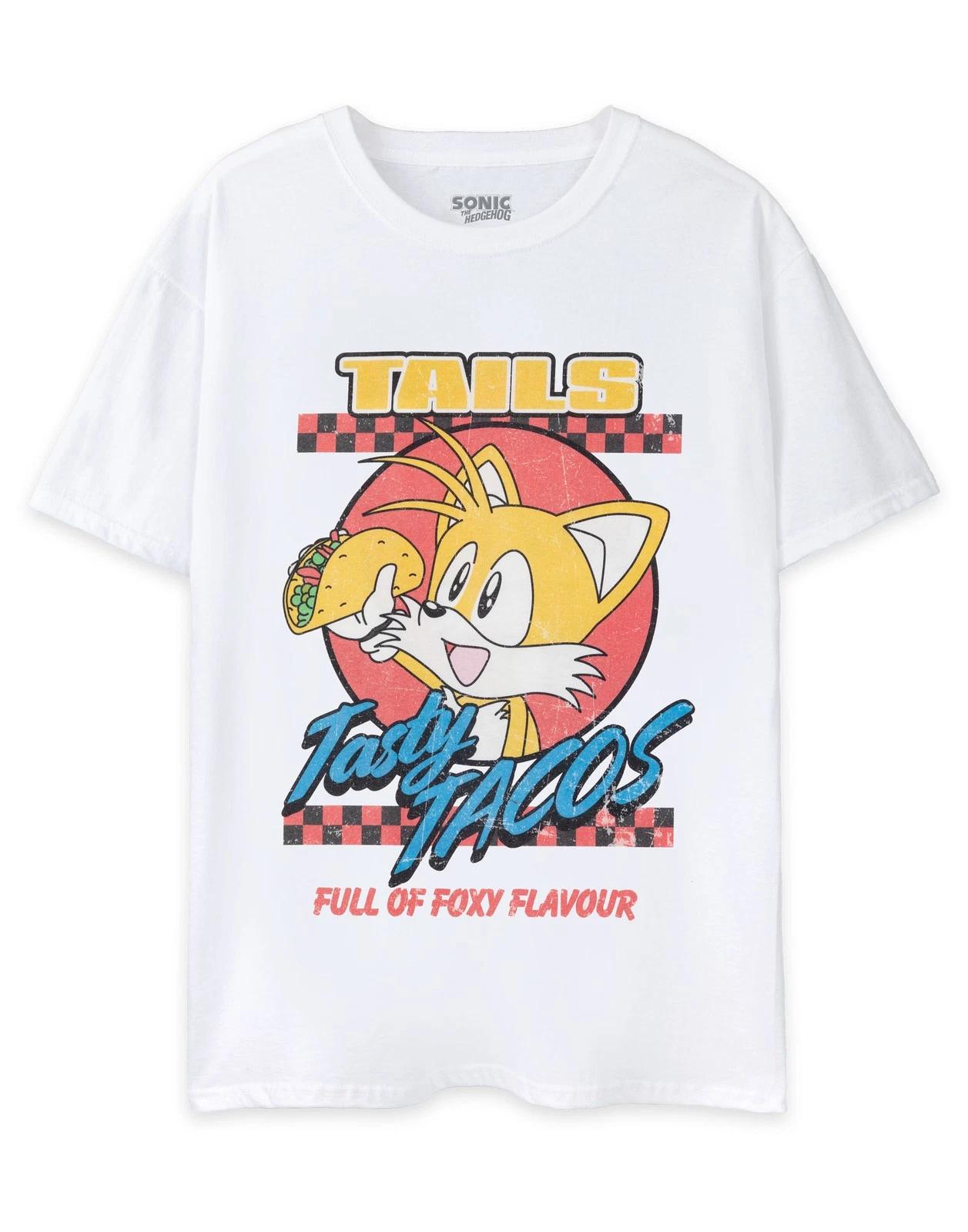 

Sonic the Hedgehog White Tasty Tacos Short Sleeved 100% Cotton T-shirt Mens Tees Top Unisex L