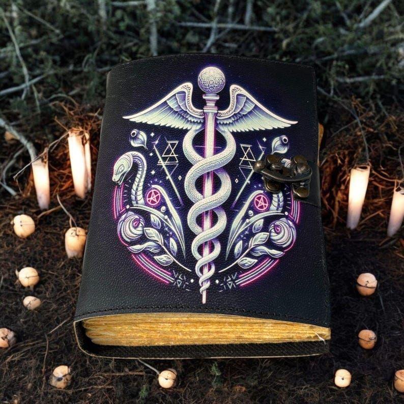 Leather Journal Gothic Notebook Snake Grimoire Print - Vintage Handmade Journal Book of Shadows Witchcrafts Journal Gift for Men