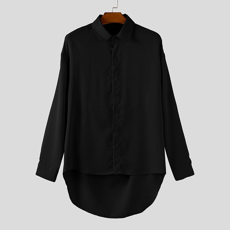 INCERUN Oversized Men Lapel Neck Long Sleeve Back Patchwork Casual Irregular Shirts