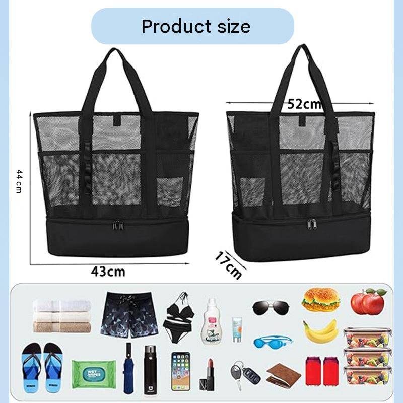 Insulated Beach Bag for Travel, Double Layer Wet Dry Separation, Portable Cooler Lunch Tote, Waterproof Picnic Bag with Large Capacity