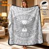 1pc Flannel Blanket, Totem Style Butterfly Line Drawing Full Print, Decorative Butterfly Wings Complex Geometric Pattern, Round Mandala Border Surroun